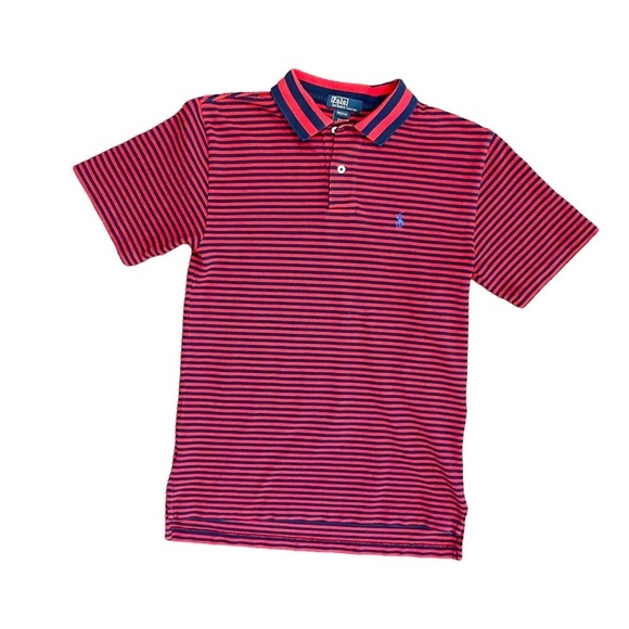 Polo Shirt Ralph Lauren Boy's Red/Navy Stripe Mesh Polo Medium Preppy - Picture 1 of 8